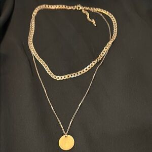 Gold Chunky Chain and Delicate Pendant Necklace Set